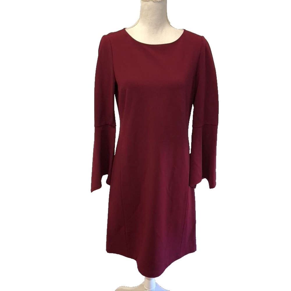 Lafayette‎ 148 Shiraz Sheath Dress Womens Small Burgundy Red Flare Sleeve Fairy